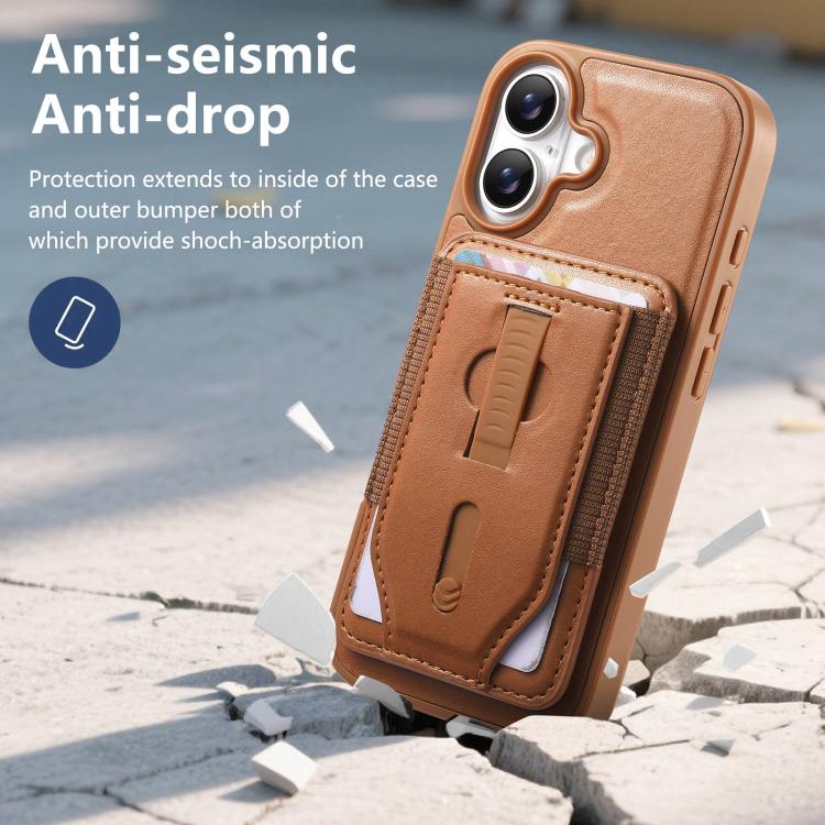 For iPhone 16 CaseNeo Retro Wristband Elastic Card Bag Magnetic Back Phone Case