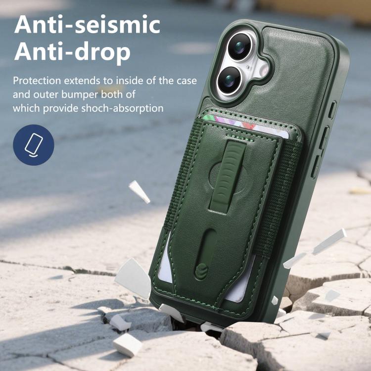 For iPhone 16 CaseNeo Retro Wristband Elastic Card Bag Magnetic Back Phone Case