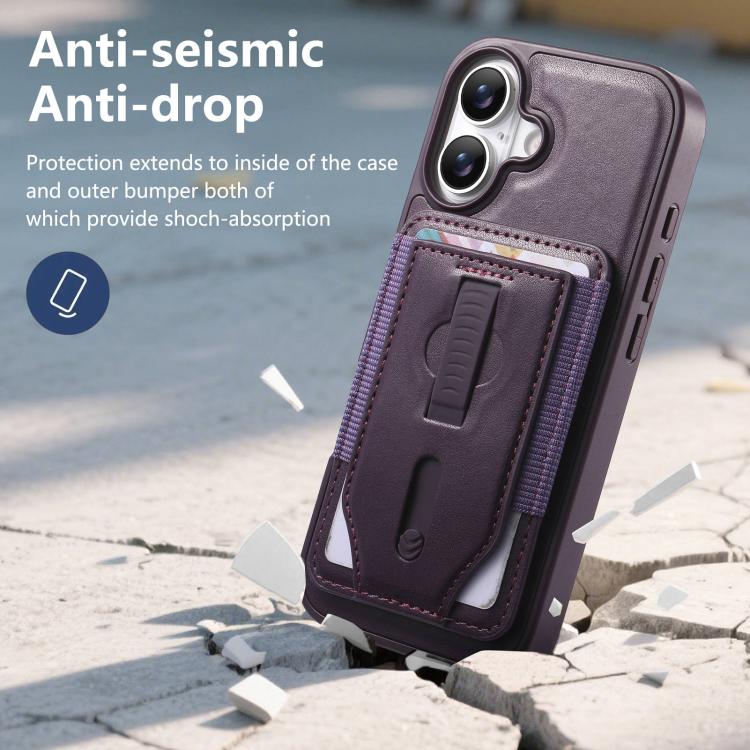 For iPhone 16 CaseNeo Retro Wristband Elastic Card Bag Magnetic Back Phone Case