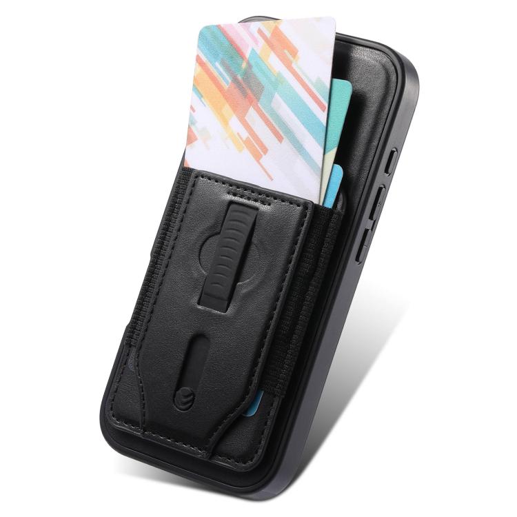 For iPhone 16 CaseNeo Retro Wristband Elastic Card Bag Magnetic Back Phone Case