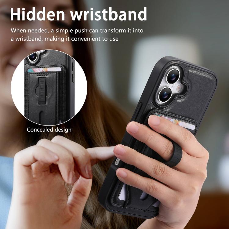For iPhone 16 CaseNeo Retro Wristband Elastic Card Bag Magnetic Back Phone Case