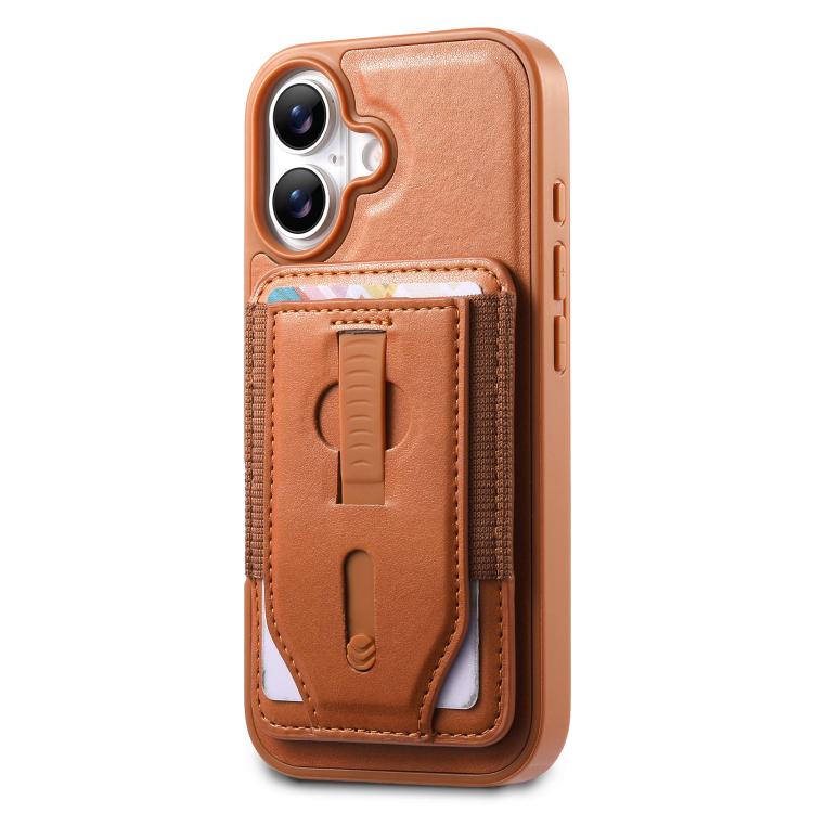 For iPhone 16 Plus CaseNeo Retro Wristband Elastic Card Bag Magnetic Back Phone Case