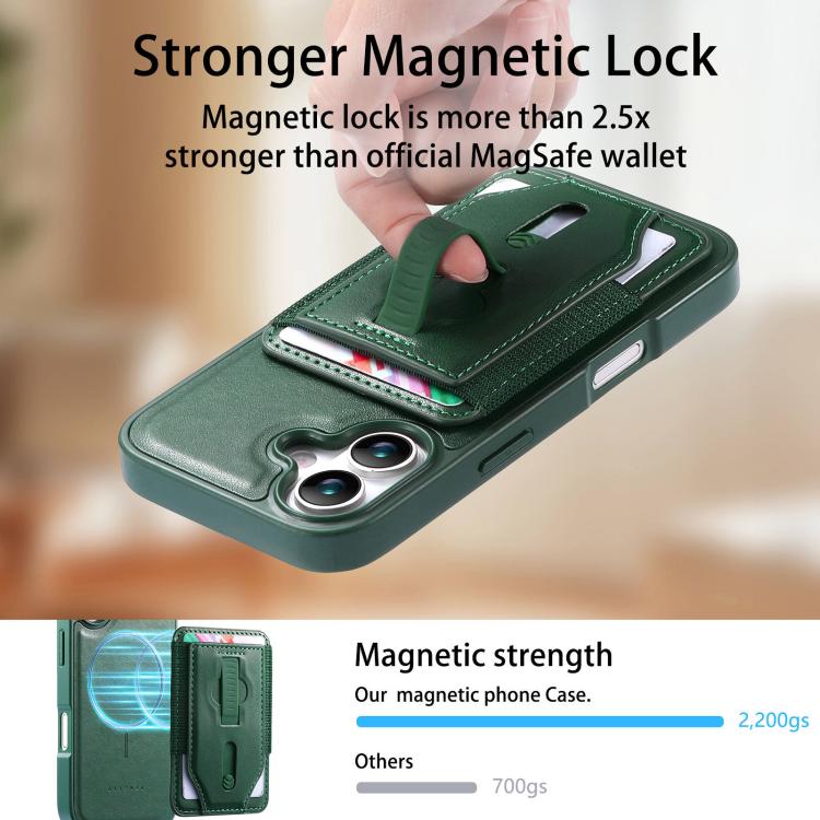 For iPhone 16 Plus CaseNeo Retro Wristband Elastic Card Bag Magnetic Back Phone Case
