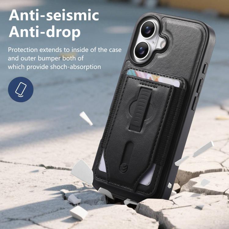 For iPhone 16 Plus CaseNeo Retro Wristband Elastic Card Bag Magnetic Back Phone Case