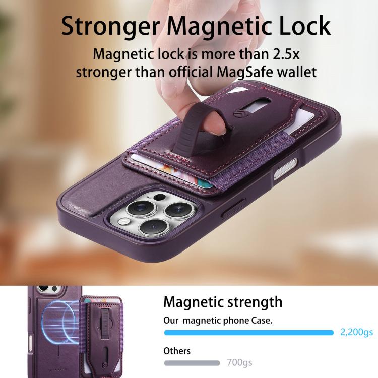 For iPhone 16 Pro CaseNeo Retro Wristband Elastic Card Bag Magnetic Back Phone Case