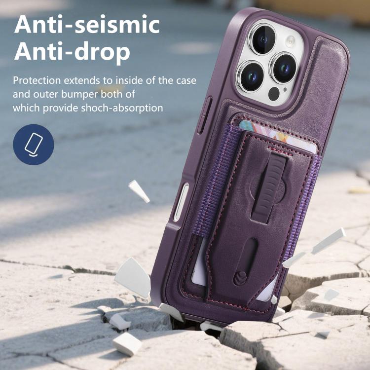 For iPhone 16 Pro CaseNeo Retro Wristband Elastic Card Bag Magnetic Back Phone Case