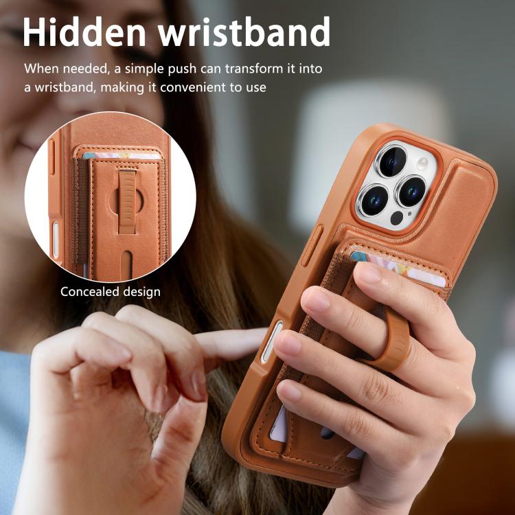 For iPhone 16 Pro Max CaseNeo Retro Wristband Elastic Card Bag Magnetic Back Phone Case