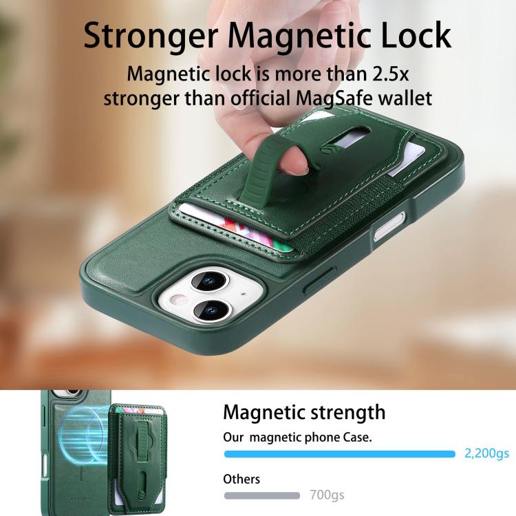 For iPhone 15 CaseNeo Retro Wristband Elastic Card Bag Magnetic Back Phone Case