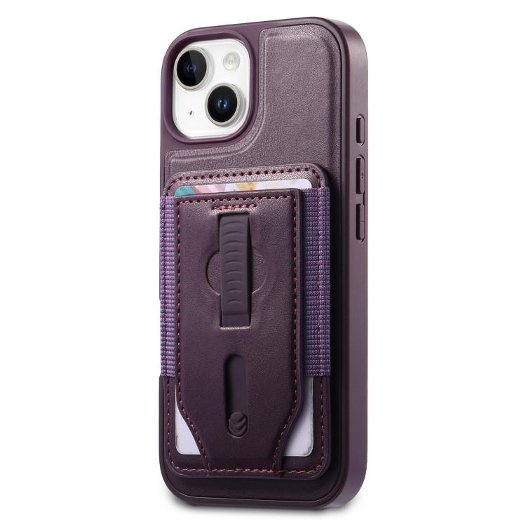 For iPhone 15 CaseNeo Retro Wristband Elastic Card Bag Magnetic Back Phone Case