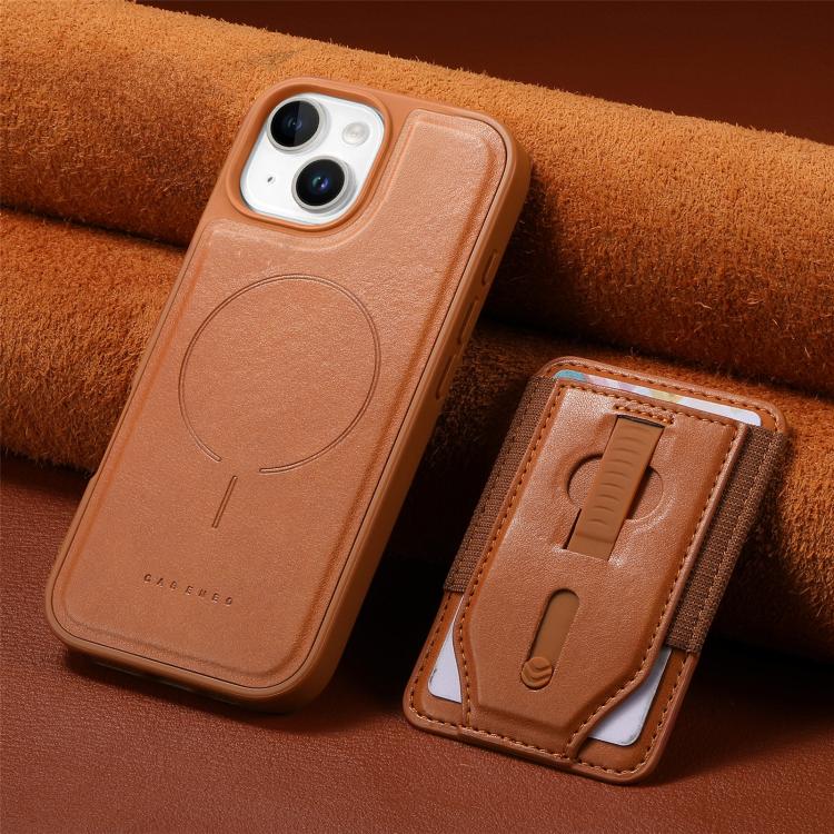 For iPhone 15 Plus CaseNeo Retro Wristband Elastic Card Bag Magnetic Back Phone Case