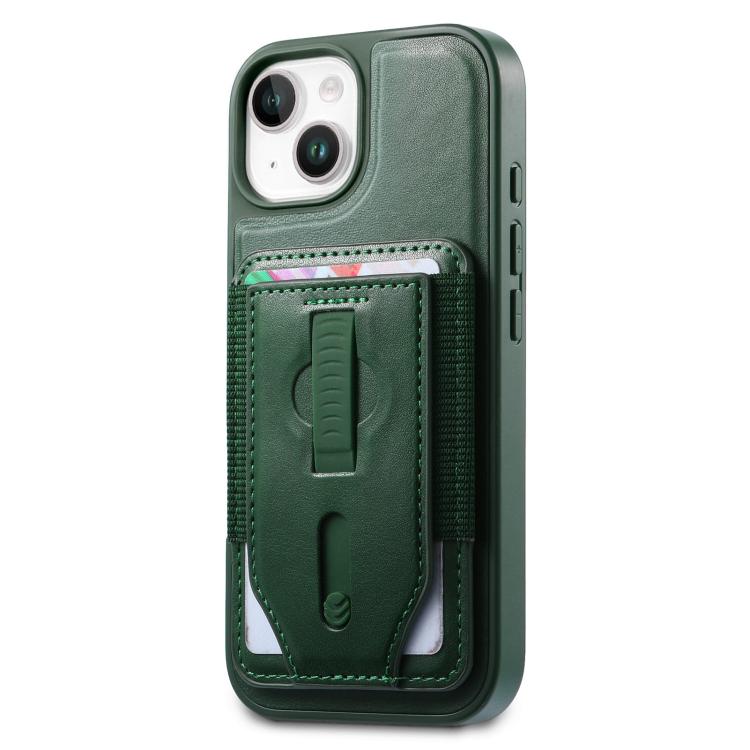 For iPhone 15 Plus CaseNeo Retro Wristband Elastic Card Bag Magnetic Back Phone Case
