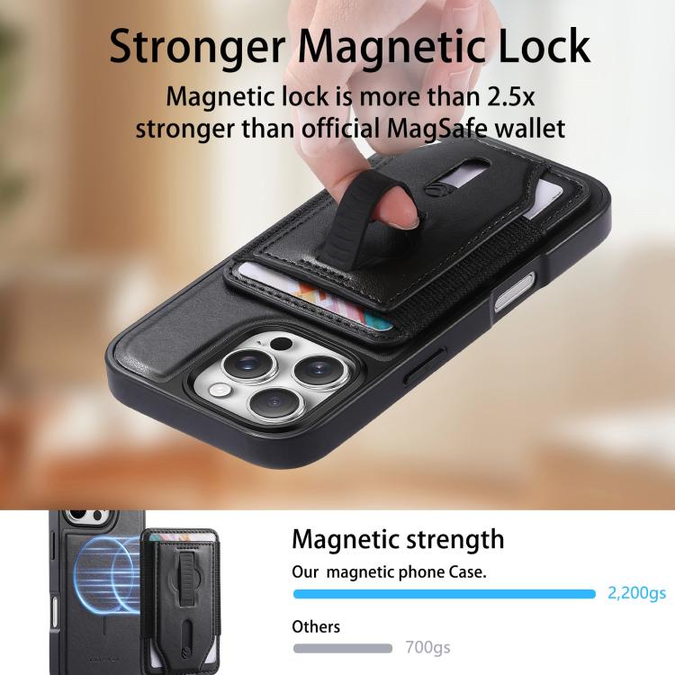 For iPhone 15 Pro CaseNeo Retro Wristband Elastic Card Bag Magnetic Back Phone Case