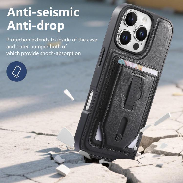 For iPhone 15 Pro CaseNeo Retro Wristband Elastic Card Bag Magnetic Back Phone Case