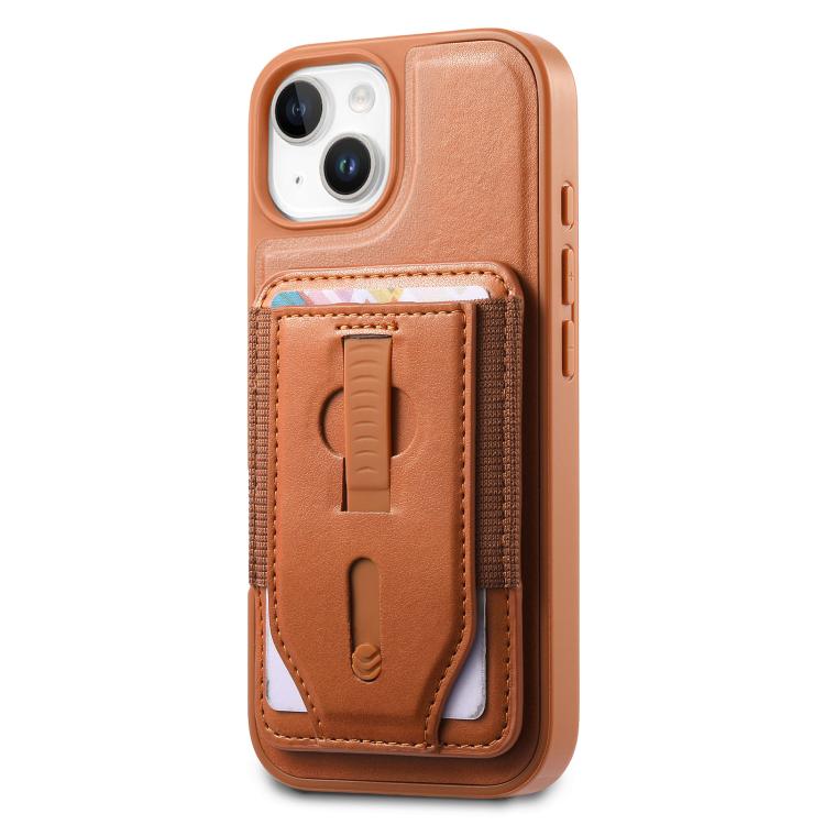 For iPhone 13 CaseNeo Retro Wristband Elastic Card Bag Magnetic Back Phone Case