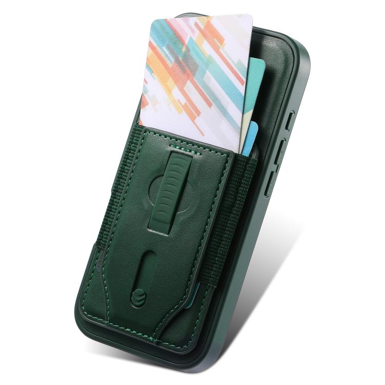 For iPhone 13 CaseNeo Retro Wristband Elastic Card Bag Magnetic Back Phone Case