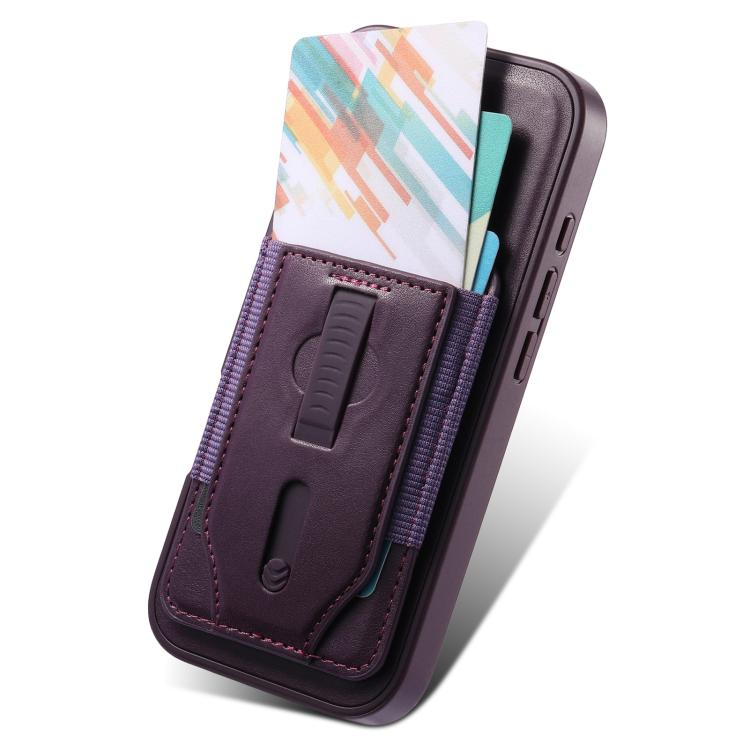 For iPhone 13 CaseNeo Retro Wristband Elastic Card Bag Magnetic Back Phone Case