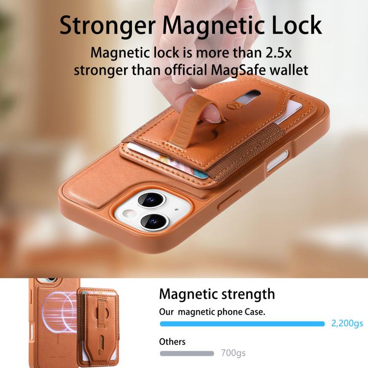 For iPhone 14 CaseNeo Retro Wristband Elastic Card Bag Magnetic Back Phone Case