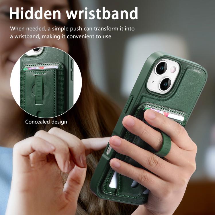 For iPhone 14 CaseNeo Retro Wristband Elastic Card Bag Magnetic Back Phone Case