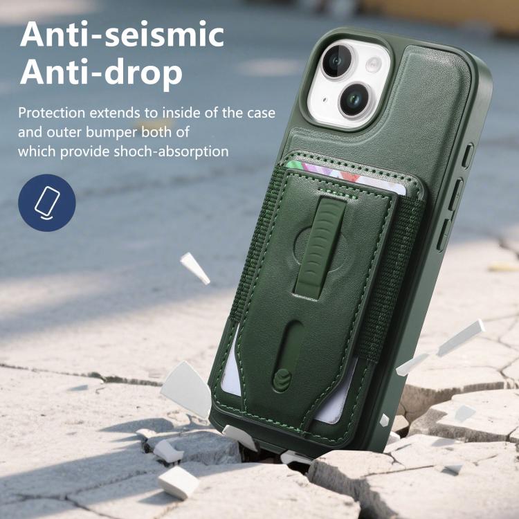 For iPhone 14 CaseNeo Retro Wristband Elastic Card Bag Magnetic Back Phone Case