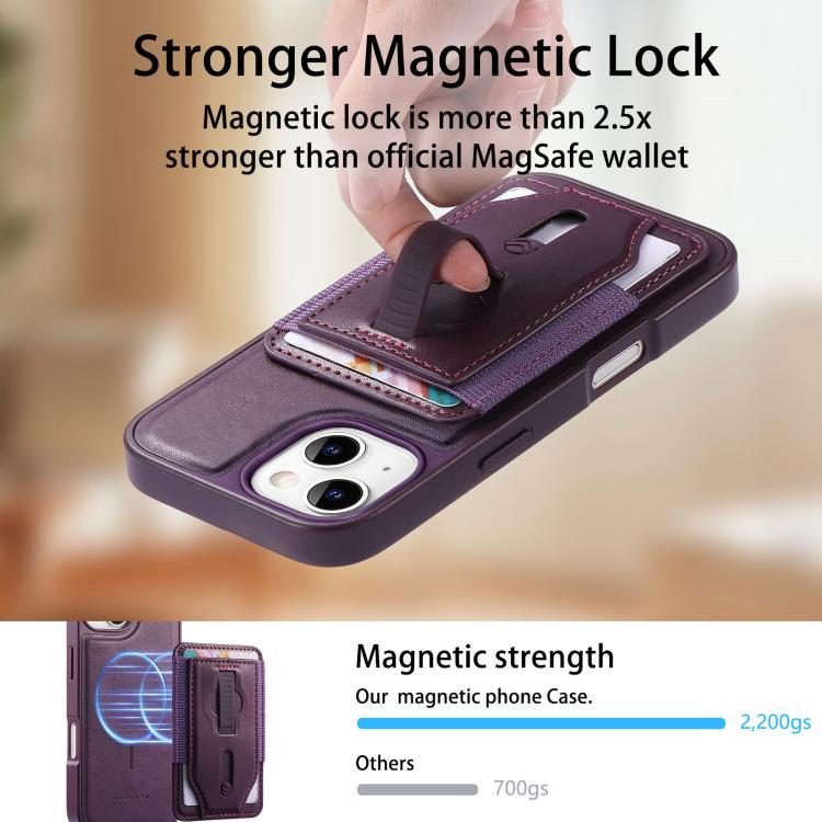 For iPhone 14 CaseNeo Retro Wristband Elastic Card Bag Magnetic Back Phone Case