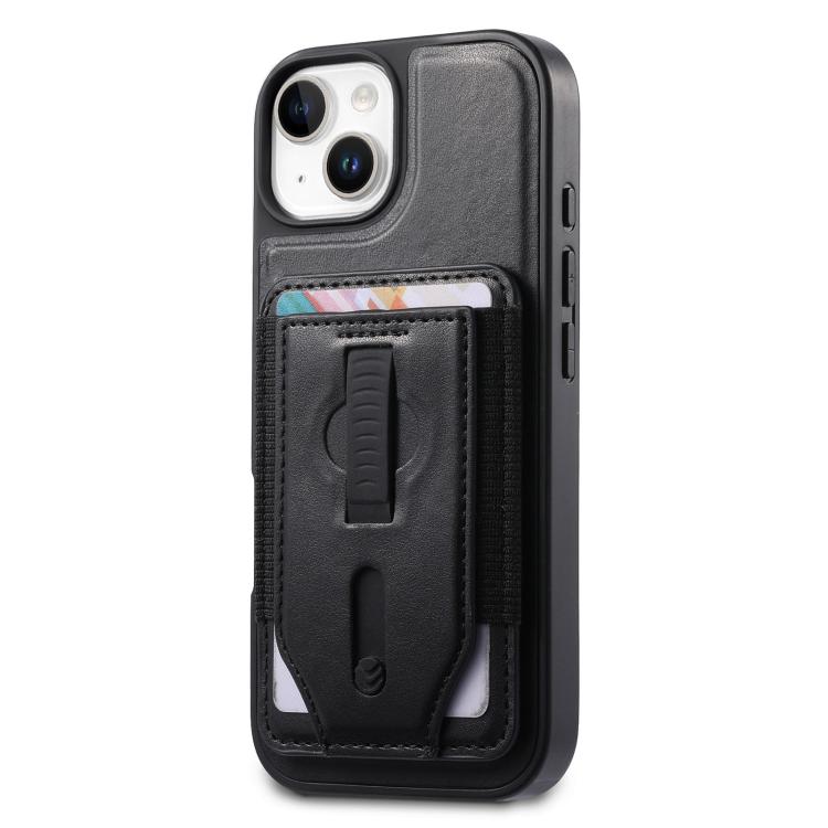 For iPhone 14 CaseNeo Retro Wristband Elastic Card Bag Magnetic Back Phone Case
