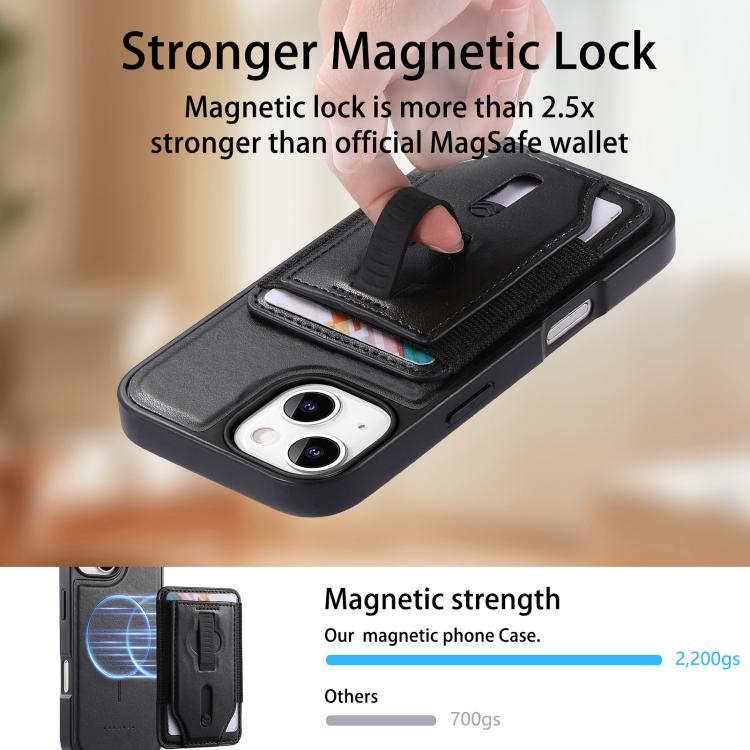 For iPhone 14 CaseNeo Retro Wristband Elastic Card Bag Magnetic Back Phone Case