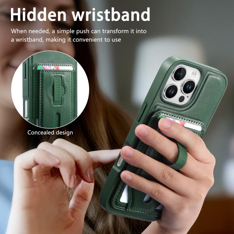 For iPhone 13 Pro CaseNeo Retro Wristband Elastic Card Bag Magnetic Back Phone Case