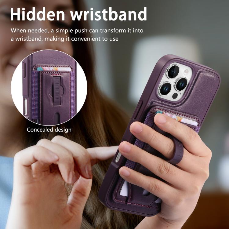 For iPhone 13 Pro CaseNeo Retro Wristband Elastic Card Bag Magnetic Back Phone Case