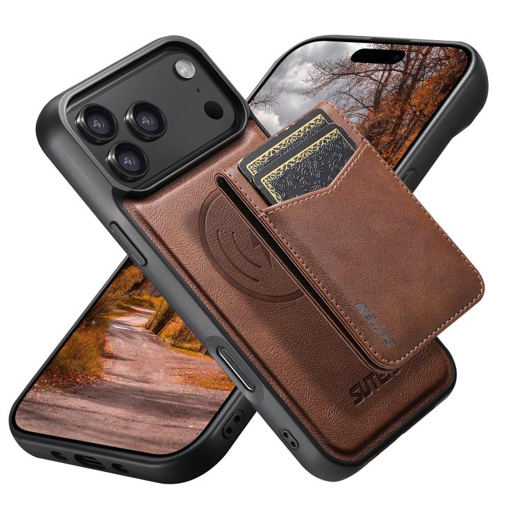 For iPhone 17 Pro Suteni G5S5 2-in-1 Magnetic Detachable Bottle Opener Card Bag Cow Leather Back Phone Case