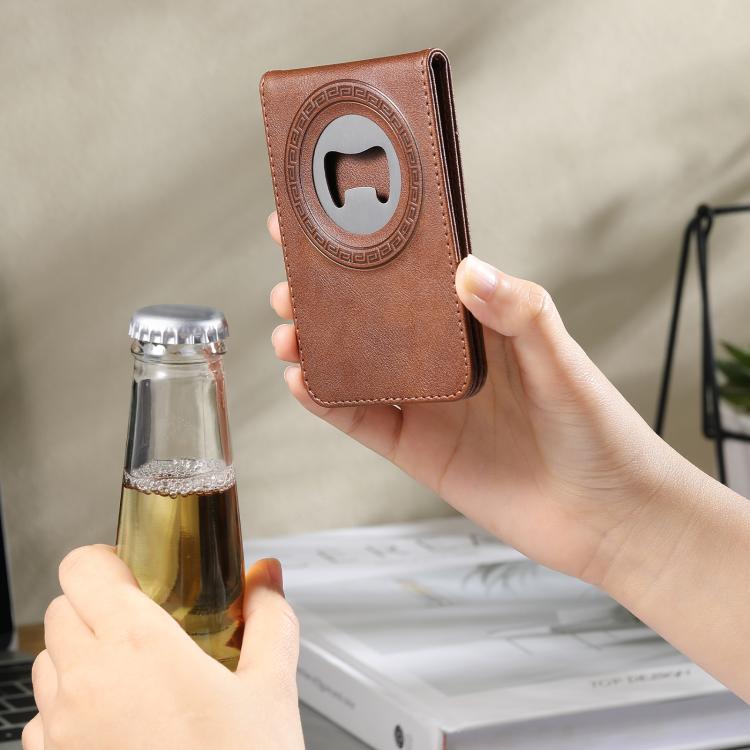 For iPhone 15 Pro Max Suteni G5S5 2-in-1 Magnetic Detachable Bottle Opener Card Bag Cow Leather Back Phone Case