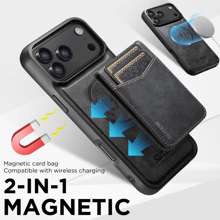 For iPhone 14 Pro Max Suteni G5S5 2-in-1 Magnetic Detachable Bottle Opener Card Bag Cow Leather Back Phone Case