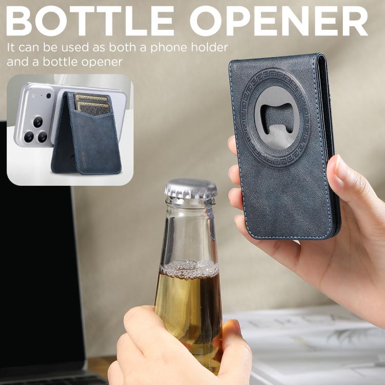For iPhone 15 Suteni Q07S5 3-in-1 Detachable Bottle Opener Card Bag Magnetic Left-Right Spliced Vegan Leather Phone Case