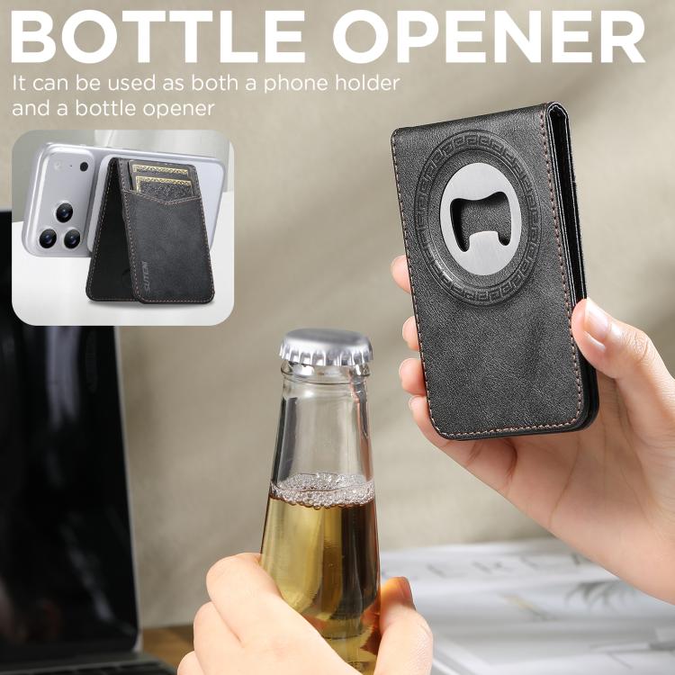 For iPhone 14 Plus Suteni Q07S5 3-in-1 Detachable Bottle Opener Card Bag Magnetic Left-Right Spliced Vegan Leather Phone Case