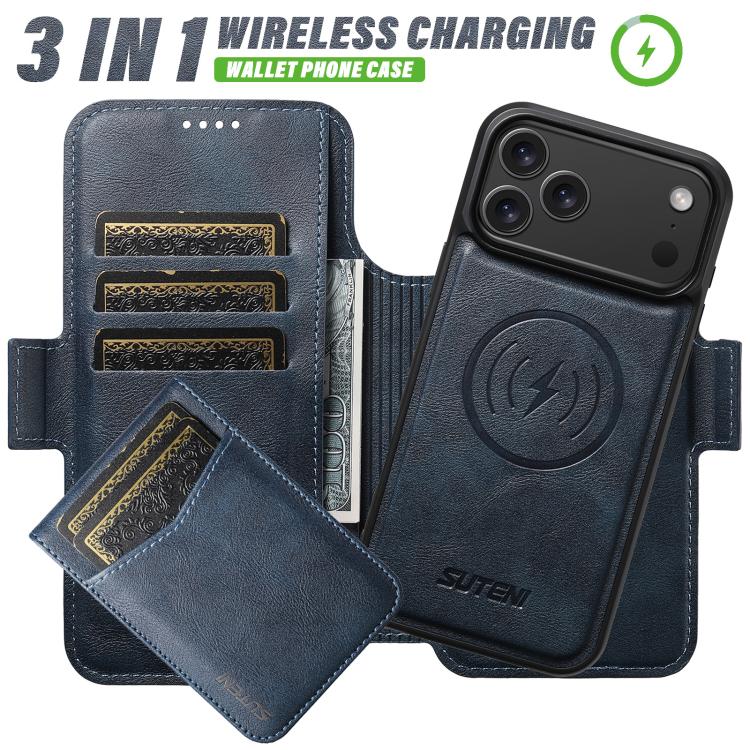 For iPhone 17 Pro Max Suteni Q07S5 3-in-1 Detachable Bottle Opener Card Bag Magnetic Left-Right Spliced Vegan Leather Phone Case