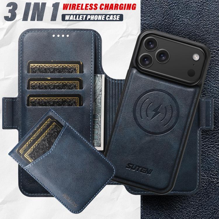 For iPhone 16 Pro Max Suteni Q06S5 3-in-1 Detachable Bottle Opener Card Bag Magnetic Top-Bottom Spliced Vegan Leather Phone Case