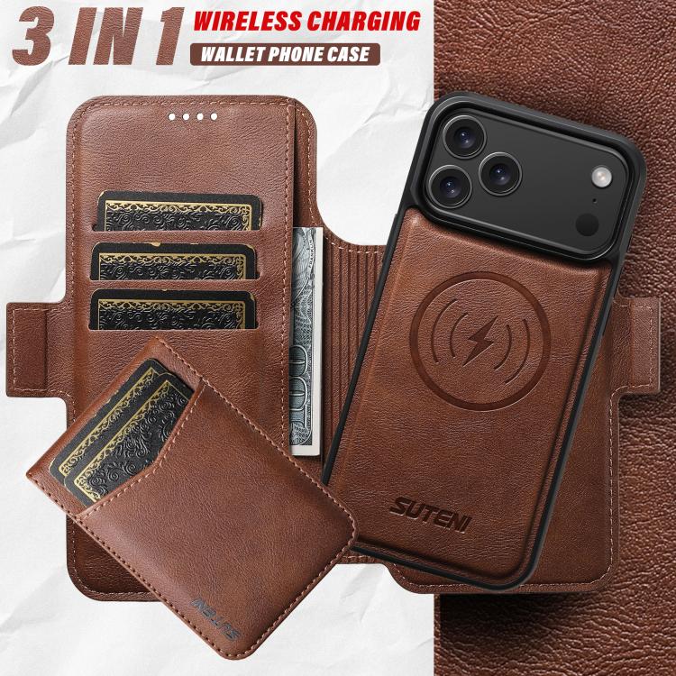 For iPhone 14 Plus Suteni Q06S5 3-in-1 Detachable Bottle Opener Card Bag Magnetic Top-Bottom Spliced Vegan Leather Phone Case