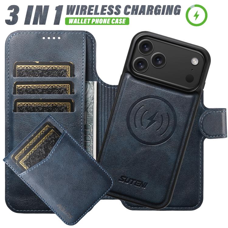 For iPhone 13 Suteni Q05S5 3-in-1 Detachable Bottle Opener Card Bag Magnetic Cowhide Vegan Leather Phone Case