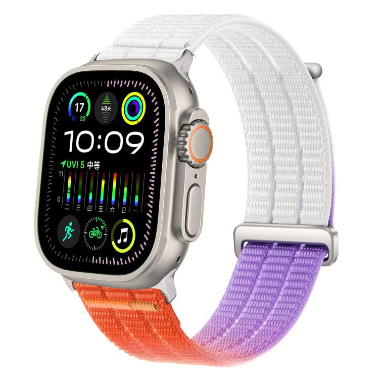 For Apple Watch 46mm / 49mm / 45mm / 44mm Double-Link Cloud-Feel Breathable Nylon Loop Metal Head Watch Band