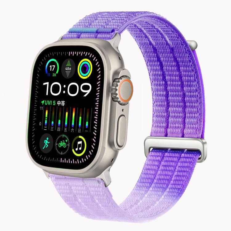 For Apple Watch 42mm / 41mm / 40mm / 38mm Double-Link Cloud-Feel Breathable Nylon Loop Metal Head Watch Band