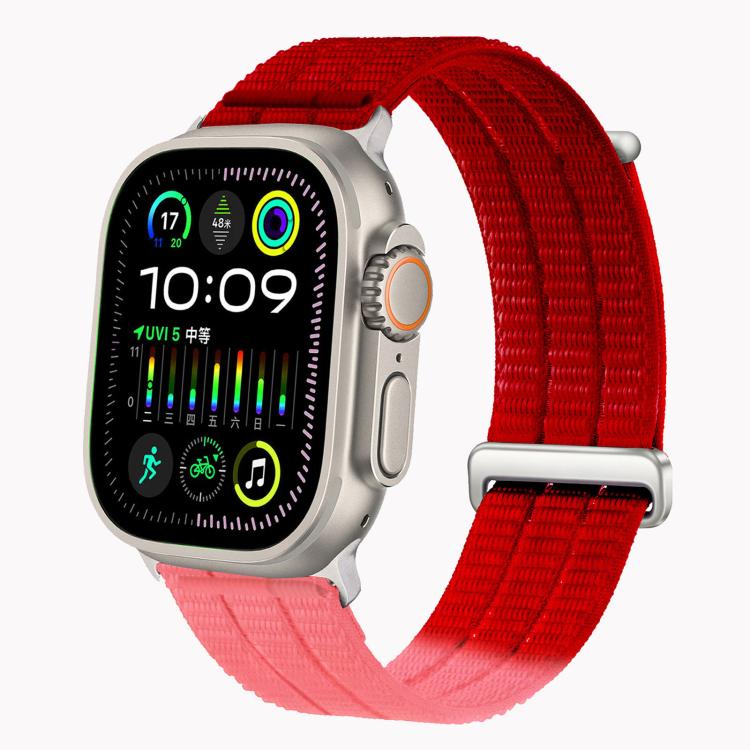 For Apple Watch 42mm / 41mm / 40mm / 38mm Double-Link Cloud-Feel Breathable Nylon Loop Metal Head Watch Band