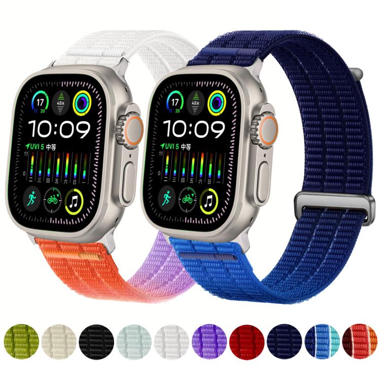 For Apple Watch 42mm / 41mm / 40mm / 38mm Double-Link Cloud-Feel Breathable Nylon Loop Metal Head Watch Band