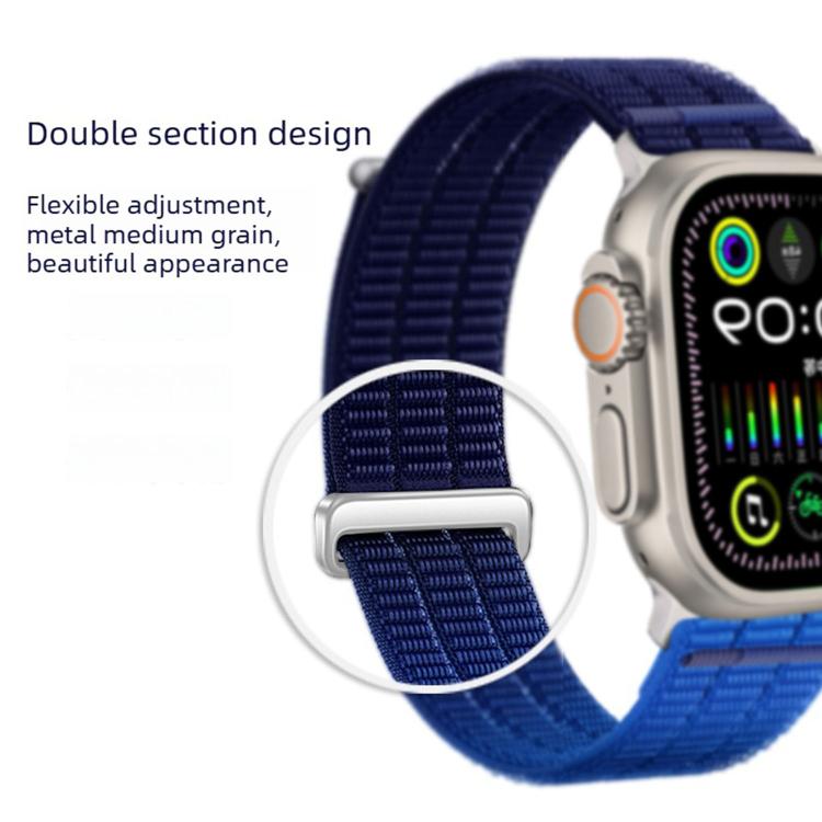 For Apple Watch 46mm / 49mm / 45mm / 44mm Double-Link Cloud-Feel Breathable Nylon Loop Metal Head Watch Band