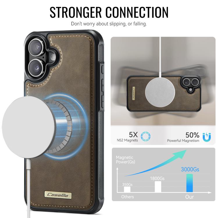 For iPhone 16 CaseMe C69 Series Magnetic Vegan Leather Back Phone Case