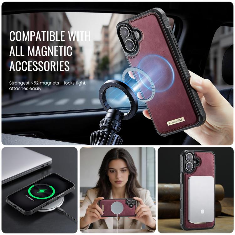 For iPhone 16 CaseMe C69 Series Magnetic Vegan Leather Back Phone Case