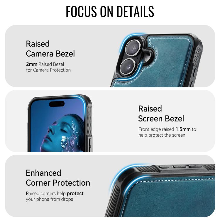 For iPhone 16 CaseMe C69 Series Magnetic Vegan Leather Back Phone Case
