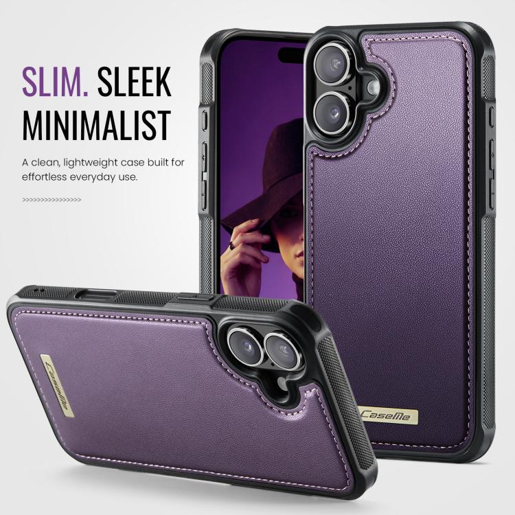 For iPhone 16 CaseMe C69 Series Magnetic Vegan Leather Back Phone Case