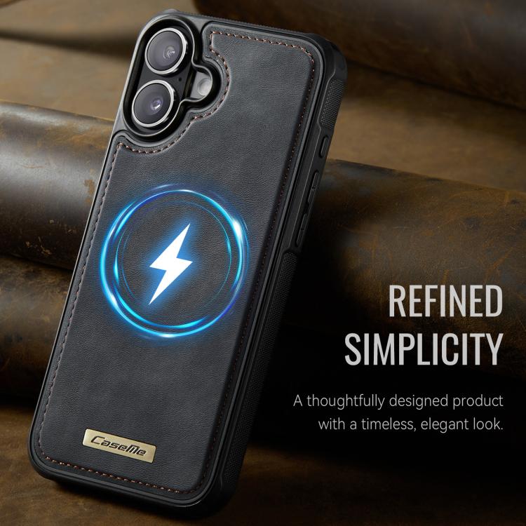 For iPhone 16 Plus CaseMe C69 Series Magnetic Vegan Leather Back Phone Case