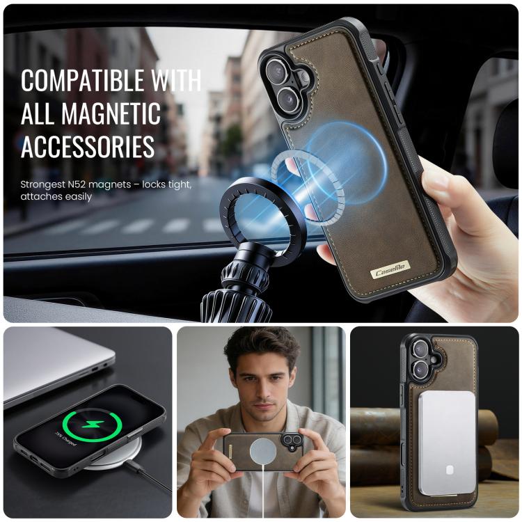 For iPhone 16 Plus CaseMe C69 Series Magnetic Vegan Leather Back Phone Case