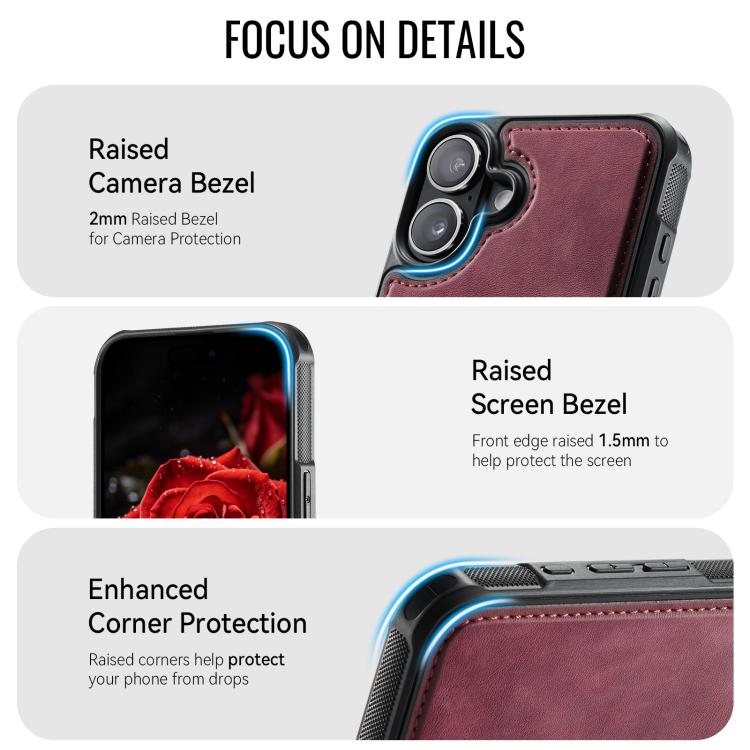 For iPhone 16 Plus CaseMe C69 Series Magnetic Vegan Leather Back Phone Case