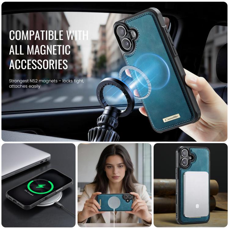 For iPhone 16 Plus CaseMe C69 Series Magnetic Vegan Leather Back Phone Case